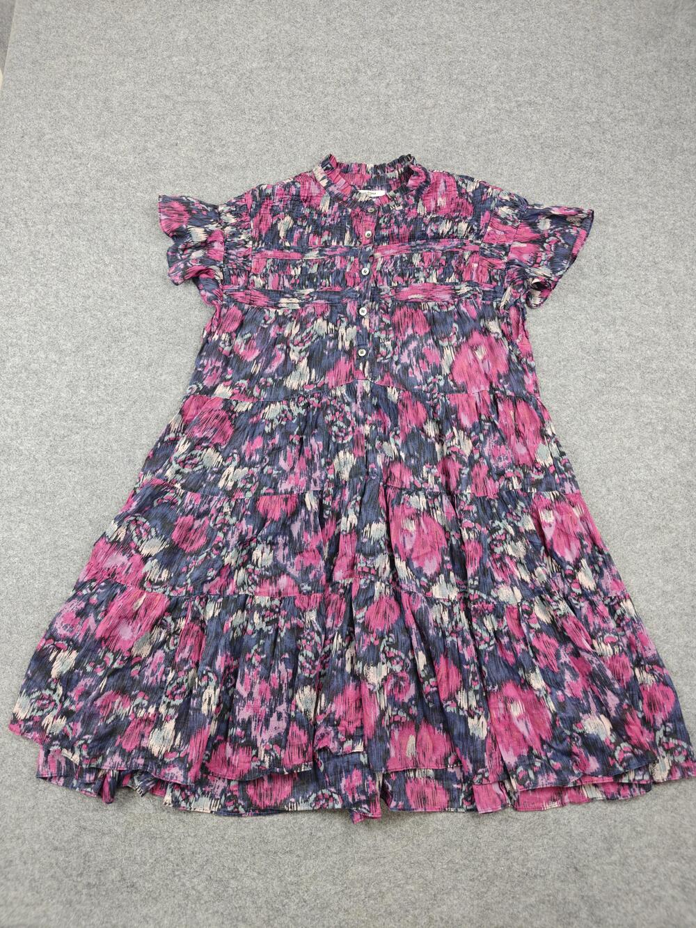 Isabel Marant Etoile Dress Womens No Size Tag Pink Floral Midi Smocked Ruffle